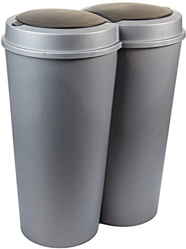 SUSTANIA - Poubelle modèle Grey - 50 l - Avec couvercle coulissant noir - Diamètre : 25 cm x hauteur : 68 cm - Grande poubelle en plastique - Pour la cuisine et le bureau - Anti-odeurs - Avec