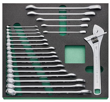 STAHLWILLE Schraubenschlüssel Set 22-tlg. | Ringmaulschlüssel (6-24 mm), Ratschenringschlüssel (8-19 mm), Einmaulschlüssel | in TCS-Schaumstoff-Einlage | passend für Werkstattwagen