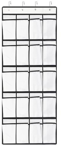 Over Door Shoe Organizer With 24 Large Mesh Pockets - Hanging Storage Rack for Bedroom, Wardrobe - Door Tidy With 4 Hooks