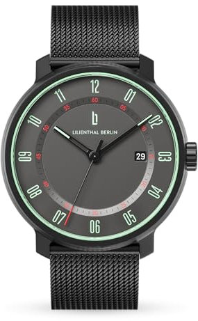 Lilienthal Berlin Neolux Automatik Uhr Grey Mint – hochwertige Herrenuhr am schwarzen Mesh-Armband aus blauem Chirurgenstahl mit einem Automatikwerk & Saphirglas – 42,5 mm