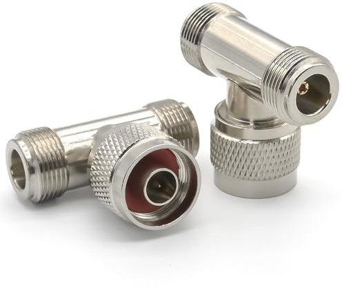 2 Stück N-Typ T-Splitter-Antennenadapter, Typ-N-3-Wege-Koaxialstecker, Typ-N-Stecker auf Zwei T-Buchsen-Koaxialadapter mit geringer Dämpfung für Koaxialkabelverlängerungen, CCTV, Funkgeräte