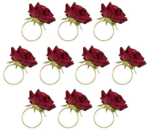 Jeenuuder 10 StüCk Rote Rose Form Handtuch Schnalle Servietten Ring Hochzeit Valentin Tag Hotel Tisch Dekoration Servietten Halter