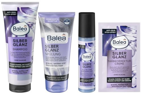 4er Pack: Shampoo Silberglanz, 250 ml + Conditioner Silberglanz, 200 ml + Sprühpflege Silberglanz, 150 ml + Farbkorrekturcreme Silberglanz, 20 ml
