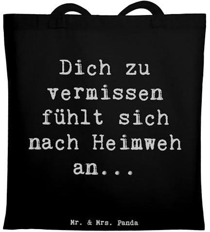 Mr. & Mrs. Panda Tragetasche Spruch Heimweh Sehnsucht - Geschenk, Schultertasche, Dich zu vermissen fühlt Sich nach Heimweh an, Einkaufstasche,