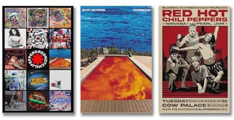 Rote Poster, Hot Chili Peppers, Rockband, Musikalbum, Collage, Vintage-Cover, Wandkunst, Leinwand, Poster, Raumdekoration, ästhetischer Druck, Dekoration, 20 x 30 cm, 3 Stück Stil, 3 Stück