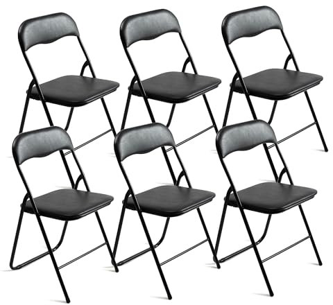 THE SECRET HOME - Pack de 1, 2, 4 y 6 Sillas Plegables Acolchadas - Asiento Auxiliar para el Hogar - Ideal para Cocina, Comedor, Salón, Dormitorio - 44 x 46 x 79 cm (6, Negro/Negro)