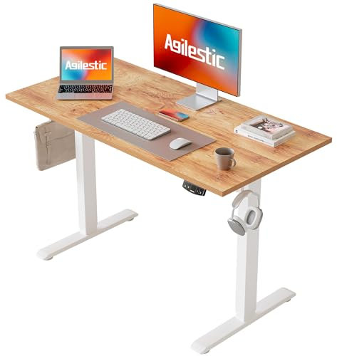Agilestic Electric Standing Desk, 100 x 60 cm Height Adjustable Sit Stand Desk with Splice Board and Memory Smart Pannel, Home Office Desk, Light Brown