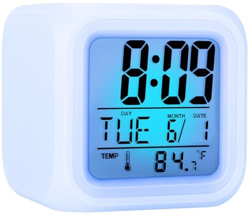Jisile Réveil Numérique pour Enfants avec 7 Couleurs LED Changeantes | Réveil de Chevet avec Affichage de Température | Cadeau Parfait pour Filles et Garçons
