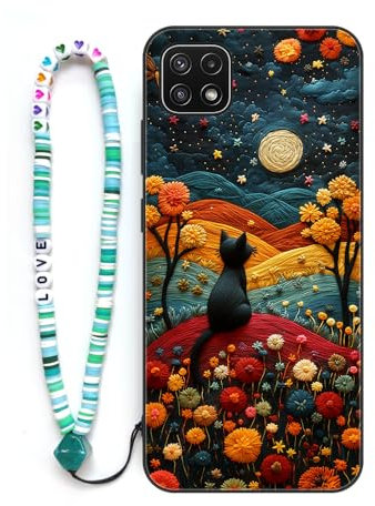 Sinyunron Compatible avec Samsung Galaxy A22 5G Coque Antichoc Anti-Rayures,Cadre Souple Silicone Housse de Protection avec Mignon Motif Aesthetic+1×Bracelet Couleur,Le Chat-2