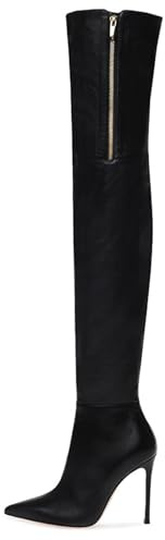 BAICAIBAI Overknee-Stiefel für Damen Women's Over The Knee Boots Schwarze Spitze Stiletto-Schuhe Aus PU mit Innerem Reißverschluss Den Winter Büro Tanz,Black,39