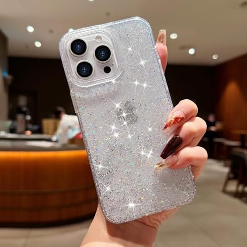 LAPOPNUT for iPhone 14 Pro Case,Bling Glitter Paillette Clear Shockproof Phone Case for Women Girls,Cute Sparkle Bumper Crystal Silicone Slim Cover for iPhone 14 Pro 6.1,Silver
