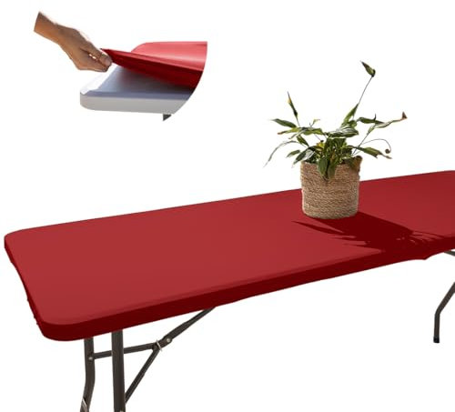 GLOP Copritavolo Rettangolare Rosso 182x76cm con Elastico, Tovaglia Antimacchia, Resistente al Vento, Lavabile, Copritavola Elasticizzati per Tavoli da Giardino, Esterno, Campeggio e Picnic