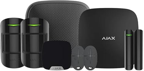 AJAX Systems Kit de démarrage d'alarme sans fil 2G+LAN pour appartements, 2 détecteurs de mouvement, 2 porte-clés, 1 capteur de porte, 1 sirène domestique, 1 sirène de rue, carte SIM, garantie