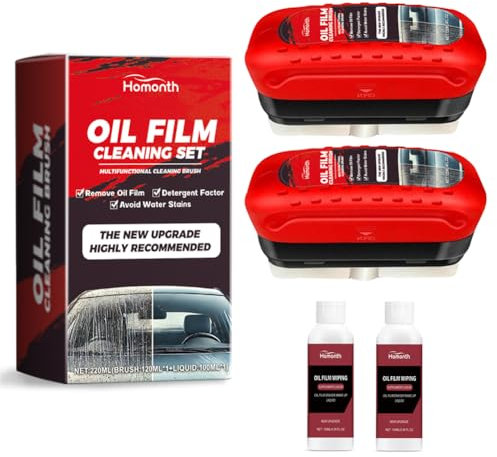 2 PCS Automotive Oil Film Cleaning Brush with 200ml Oil Film Wiping, Homonth Glass Cleaning Board for Car, Car Window Cleaner for Automotive Windshield