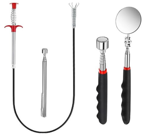 HERKINDNESS Aimant Telescopique, Magnétique Pince Telescopique, 4 Pièces Outil Mecanique Auto, Flexible et Rétractable, pour Ramasser les Outils, Réparation, Inspection