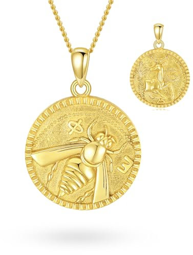 ORIDIO Collier de Pièce Abeille Cerf en Argent Sterling 925 pour Femmes Collier 2 Dollars Américain Plaqué Or 18K pour Maman Épouse Grand-mère