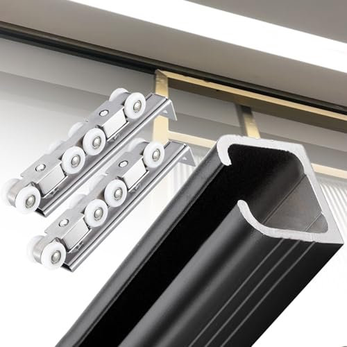 Rail Porte Coulissante Kit De Quincaillerie Pour Porte De Grange À Rail Simple Et Double, Rail De 9m 8m 7m 6m 5m 4m 3m 2m 1m Pour Porte De Placard Coulissante, Pour Salon, Chambre, Balcon(Black,3ft/91