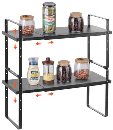 VEVOR Organizador de Estantes Ajustable para Gabinetes de Cocina, 2 Niveles, Apilables y Elevadores de Almacenamiento, para Cocina, Baño, Oficina, Casa, 650 x 220 x 500 mm, 2 Unidades, Negro