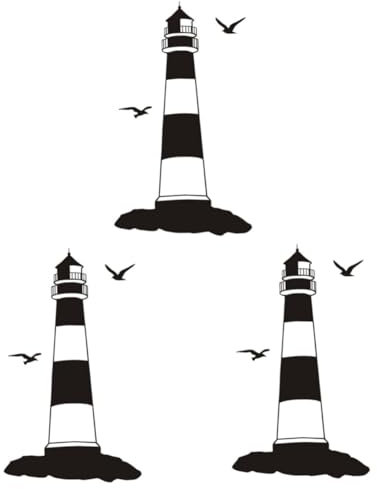 POPETPOP 3 Stück Wandaufkleber küche fliesenaufkleber living room decoration Abziehbarer Wandsticker wohnzimmerdeko wandtattoo für badezimmer Dekoration Leuchtturm Aufkleber Black