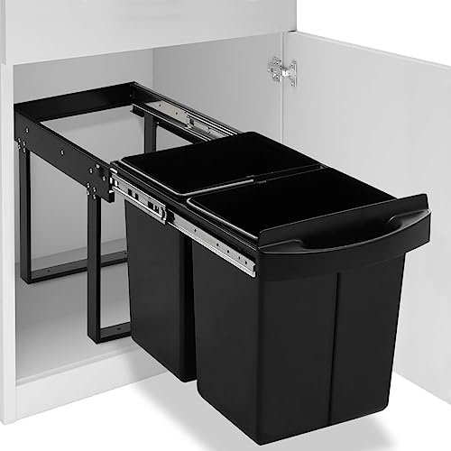 LSyySy Kitchen Cupboard Pull-Out Dustbin - 48L Dual Compartment Waste Sorting Bin, Easy Assembly, Quality ABS & Plastic