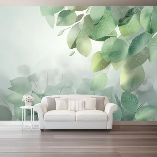 3D Fototapete Vlies Tapete – Pflanzen Blätter Zweige Moderne Wandtapete Für Wohnzimmer & Schlafzimmer – Wandbilder Xxl Wanddeko – Wanddekoration Salbeigrün Grün 400 X 280 Cm