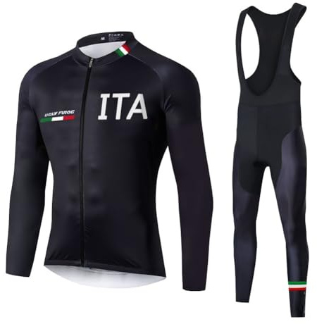UGLY FROG Langarm-Trikot für Herren aus Thermo-Fleece, Winterbekleidung Bib Hose mit Sitzpolster + 20D Fahrradanzüge für Radfahren MTB Outdoor Wear