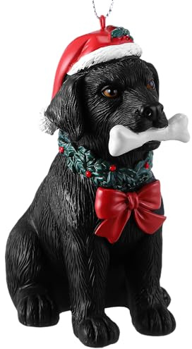 ElectricWise Black Labrador Christmas Ornaments 2025, Lab Retriever Figurine Dog Resin Ornaments for Xmas Tree Decoration, Black Lab Gifts for Men Women Dog Lover