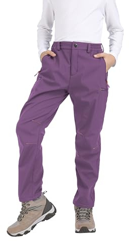 Djtnzdm Pantalon Ski Enfant Hiver Thermique Garçon Pantalons Imperméable Chaud Softshell pour Fille Doublé Polaire Enfant Outdoor Randonnée Violet 146-152