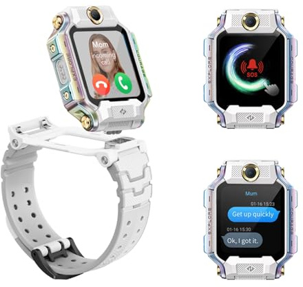 imoo X10 Kinder Smartwatch mit GPS mit SIM, 4G HD Videoanruf,abnehmbar Weiß | Smartwatch Kinder,1+32GB,5MP + 8MP Flip-Dual Kamera,1.6,IP68 Wasserdicht,SOS,14 Days Tracker,10 Sport Models,Schulmodus