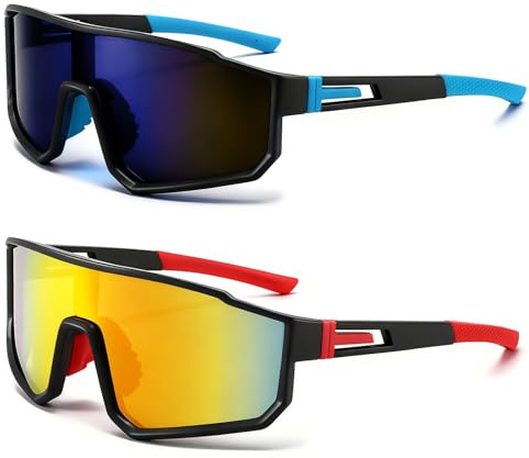 NXPZ 2PCS Occhiali da Sole Sportivi, Occhiali da Ciclismo per Uomini Donne, Occhiali da Ciclismo Polarizzati, Protezione UV400 per Ciclismo, Moto, Corsa, Sci, Escursionismo, Pesca
