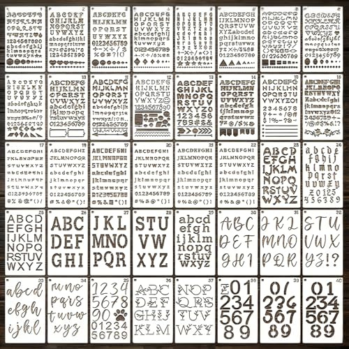 WJMY 40 Stück Wiederverwendbar Schablonen Set Buchstaben und Zahlen | 18 x 10.5cm Buchstaben Zahlen Schablone, Malschablonen für Scrapbooking DIY Airbrush Malerei, Plastikschablonen