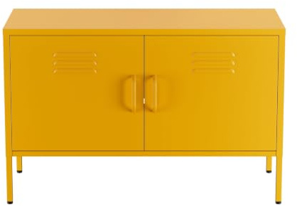 Lendo Online Mobile TV in Metallo – Lowboard Industriale – 100x40x65 cm – Mobile Porta TV per Soggiorno (Giallo)