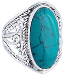 mantraroma Türkis Silberring Damen 925 – Cabochon Edelstein Ring Vintage Design, stilvoller Statement Schmuck für Frauen
