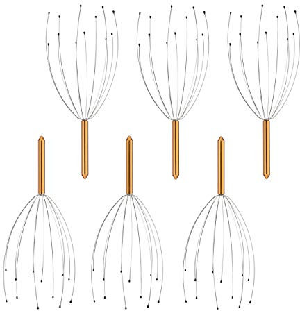 Relaxdays Pack de 6 Masajeador Cabeza araña, 12 Patas con Extremos de Goma, para masajes, Metal, Antiestrés, Dorado