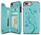 UEEBAI Case for iPhone 6 Plus,Luxury PU Leather Case [Two Magnetic Clasp] [Card Slots] Stand Function Butterfly Flower Pattern Durable Soft TPU Back Wallet Cover for iPhone 6 Plus/6S Plus - Mint Green