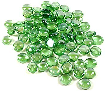 WGV Lot de 200 billes plates en verre pour remplissage de vase, mariage, décoration d'aquarium, pierres en cristal, vert (0,9 kg, environ 200 pièces)