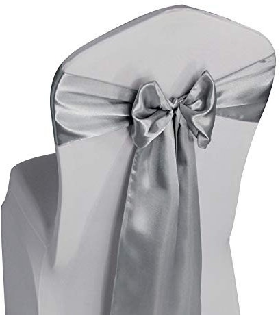 Welmatch Stuhl-Schal aus Satin für Hochzeit - 24 Farben für Bankett, Party, Veranstaltung, Stuhldekoration, 6,5 x 108 Zoll, silberfarben