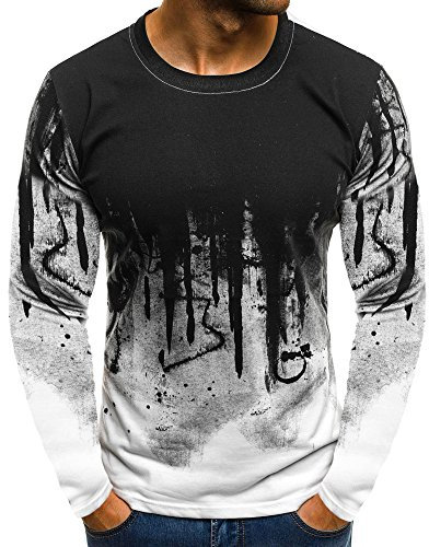 Xmiral Tops Sweatshirt Herren Slim Fit Short Sleeve/Langarm-Muskel-beiläufige Hemden(XL,Lange Ärmel-Weiß)