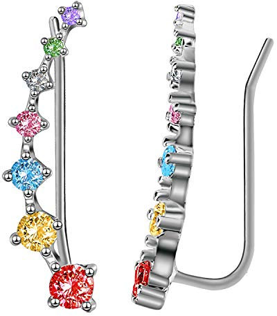 925 Sterling Silber Creolen Ohrringe mit 7 Kristallen Hypoallergen, Sterling Silber, Zirkonia