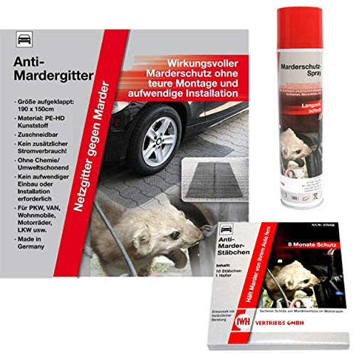 KDS/IWH Anti Marder Gitter Mardergitter Matte 190x150cm Marderschutz Marder Spray Stäbchen Set