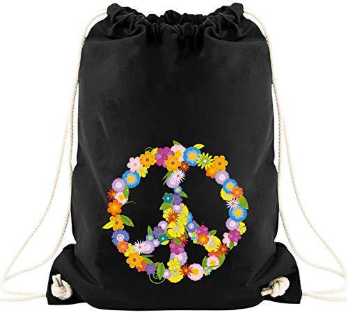 EZYshirt® Hippie Peace Flower Power Baumwoll Stoffbeutel