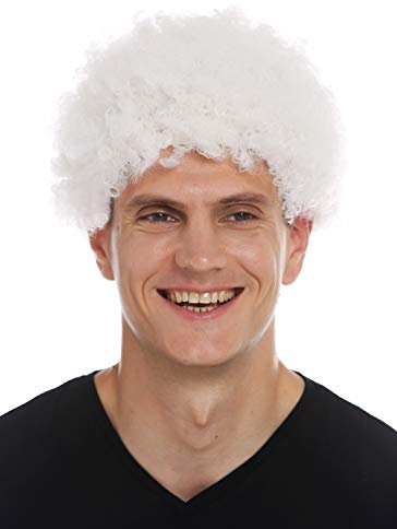 WIG ME UP - MMAM-9M-K20Y Perücke Karneval Herren Damen kurzer Afro Kraus gelockt Krauskopf weiß