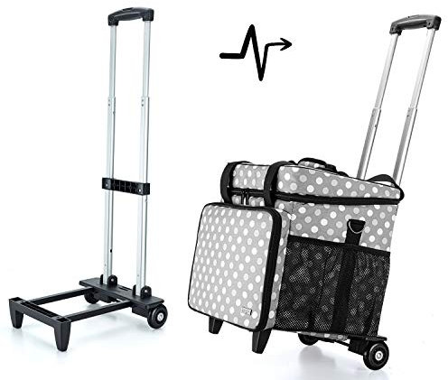 Luxja Overlock Trolley, Abnehmbarer Nähmaschinentrolley für Meiste Gängigen Haushaltsnähmaschinen, Overlock Koffer mit Abnehmbarem Trolley für Transport und Aufbewahrung, Graue Punkte