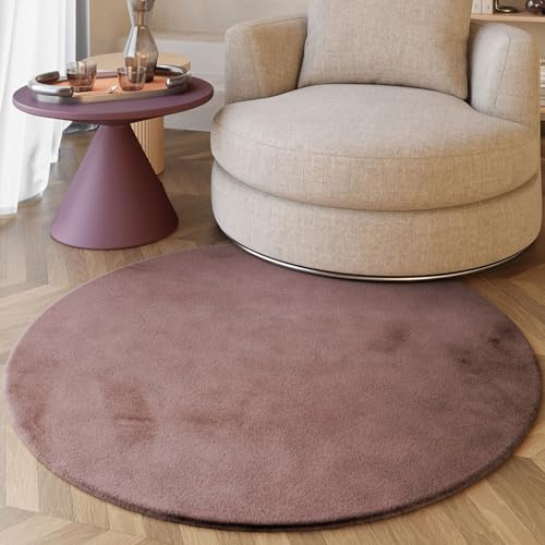 Wecon Home Alice getufteter Hochflorteppich, 100 cm rund, rosa | moderner Hochflor Teppich, Läufer für Wohnzimmer, Flur, Schlafzimmer