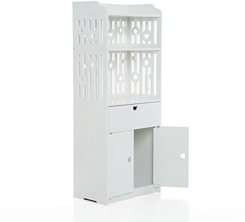 [100x40x25cm XXL]Waterproof Bathroom Storage Cabinet Floor Standing Organizer Rack Bookcase Shelf White Bathroom Decor Furniture for Living Room Bedroom Silm Shelf Cupboard with Drawer (1 PACK)