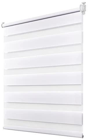 Deswell Doppelrollo Klemmfix ohne Bohren Weiß B60 x H210 cm (Stoffbreite 56cm) Rollos für Fenster ohne Bohren für Fenster mit Lichtdurchlässig & Verdunkelnd/Höhe Stufenlos Verstellbar