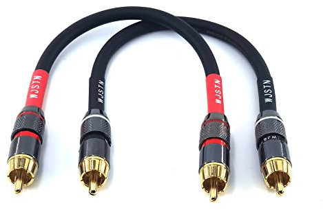 WJSTN-020 RCA to RCA Audio Cable, 1RCA Male to 1RCA Male Stereo Audio Cable Converter, Digital Stereo Audio Cable for subwoofer, Home Theater, high-Fidelity Audio-Double Shielding-2 Pack (6IN)