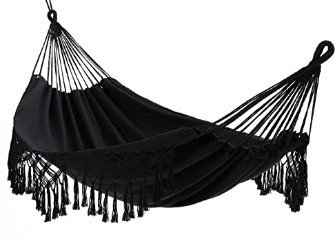 Hamaca doble para 2 personas grandes hamacas brasileñas de lona de algodón para interiores para dormitorio, patio, porche, jardín trasero (negro, 240 x 150 cm, 450 libras)