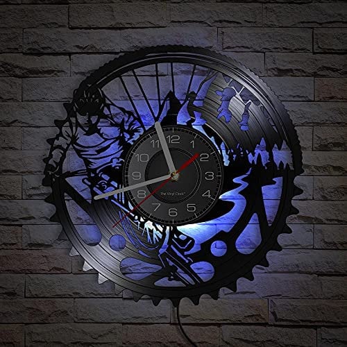 Smotly Vinyl-Wanduhr mit Radfahrer-Motiv - 7 Farben-Nachtlicht-Funktion - Geschenk für Radsport-Fitness-Enthusiasten