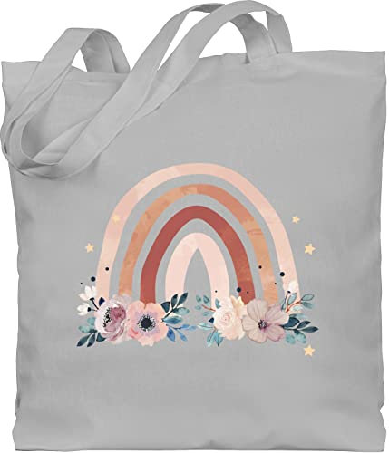 Baumwolltasche - Boho Tasche & Bohemian Kleidung - Regenbogen - Watercolor - Unisize - Hellgrau - jutebeutel bedruckt aesthetic blume stoffbeutel tote bag blumen shopping sack einkaufstasche